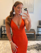 Mermaid V-neck Beaded Mermaid Prom Dress