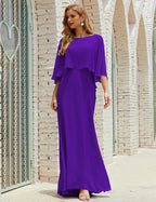 Bridesmaid Dress Women Long Sleeve V-Neck Chiffon Formal Wedding Party Dress 28018