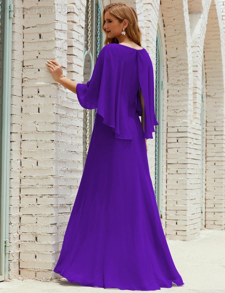 Bridesmaid Dress Women Long Sleeve V-Neck Chiffon Formal Wedding Party Dress 28018