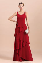 BMbridal Elegant Burgundy Chiffon Mother of the Bride Dress Ruffles With Jacket