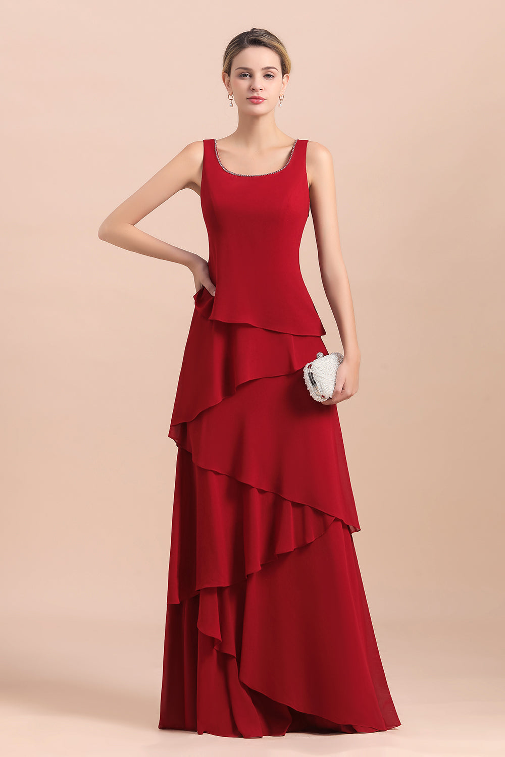 BMbridal Elegant Burgundy Chiffon Mother of the Bride Dress Ruffles With Jacket