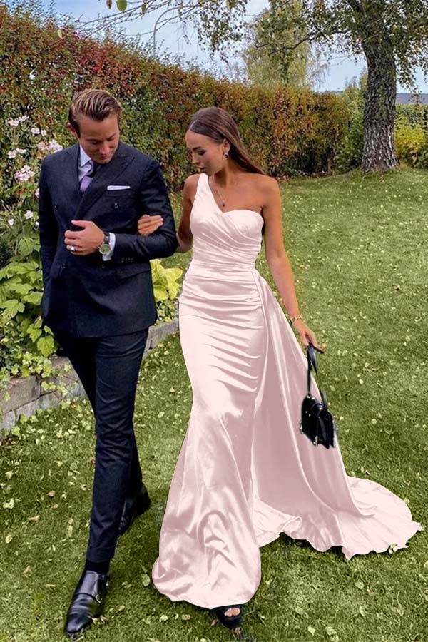 Custom One Shoulder Sleeveless Dark Green Pleated Long Prom Dress
