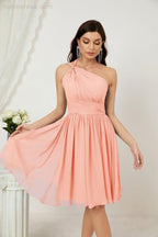 Women Chiffon Short One Shoulder Bridesmaid Dress Formal Dresses for Party Homecoming  2804
