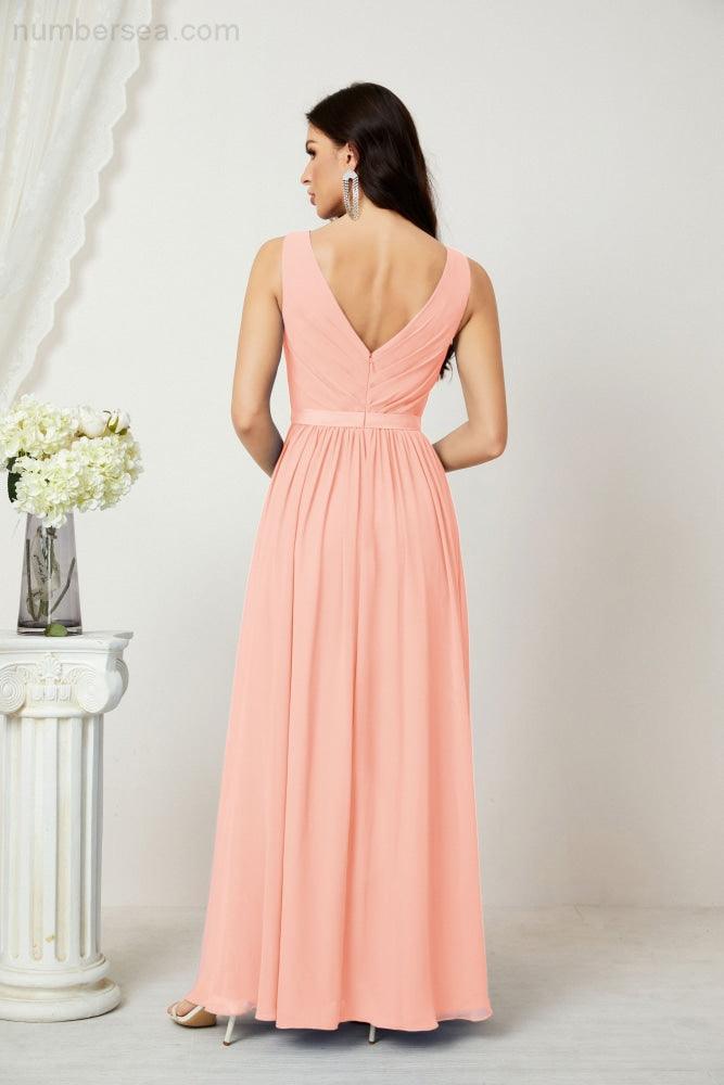 Abiti lunghi da damigella in chiffon da donna, linea a, senza maniche, abito formale da ballo per serata, abiti per festa di ritorno a casa 2808