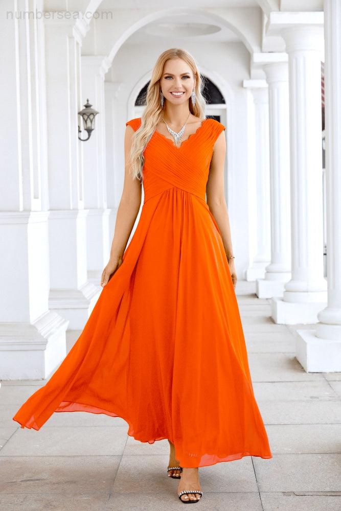 Ladies Chiffon V Neck Sleeveless Floor Length Bridesmaid Evening Dress Wedding Party Evening Dress 28126