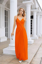 Vestido de Festa Comprido até ao Chão para Damas de Honra, em Chiffon, com Alças Finas, Decote em V e Fenda Frontal, para Baile, Festa e Casamento 28116