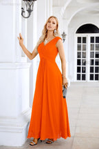 Ladies Chiffon V Neck Sleeveless Floor Length Bridesmaid Evening Dress Wedding Party Evening Dress 28126