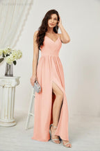 Neck Bridesmaid Dresses Chiffon Long Spaghetti A-line Formal Prom Gown for Wedding Party Evening 2801