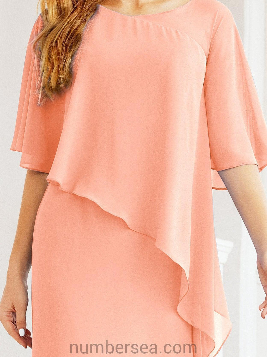 Numbersea Festliches Abendkleid Lang Mutter der Braut Kleid mit Rüschencape 28026