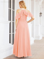 Cold Shoulder Long Bridesmaid Dresses Side Slit Formal Prom Gowns Party Wedding 28070