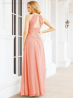 Sleeveless Bridesmaid Dresses Long Prom Gown Zipper with Keyhole Back 28056