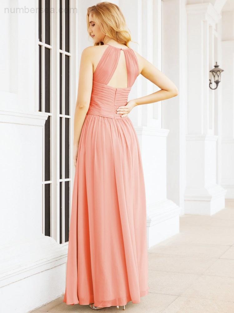 Sleeveless Bridesmaid Dresses Long Prom Gown Zipper with Keyhole Back 28056