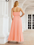 Numbersea Vestidos compridos de dama de honor com alças Vestido formal em linha A para jovens 28029