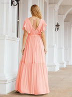 Abiti da sera formali da donna Numbersea con schiena scoperta, scollo a V, lunghi in chiffon, abiti da damigella con cintura in vita 28038