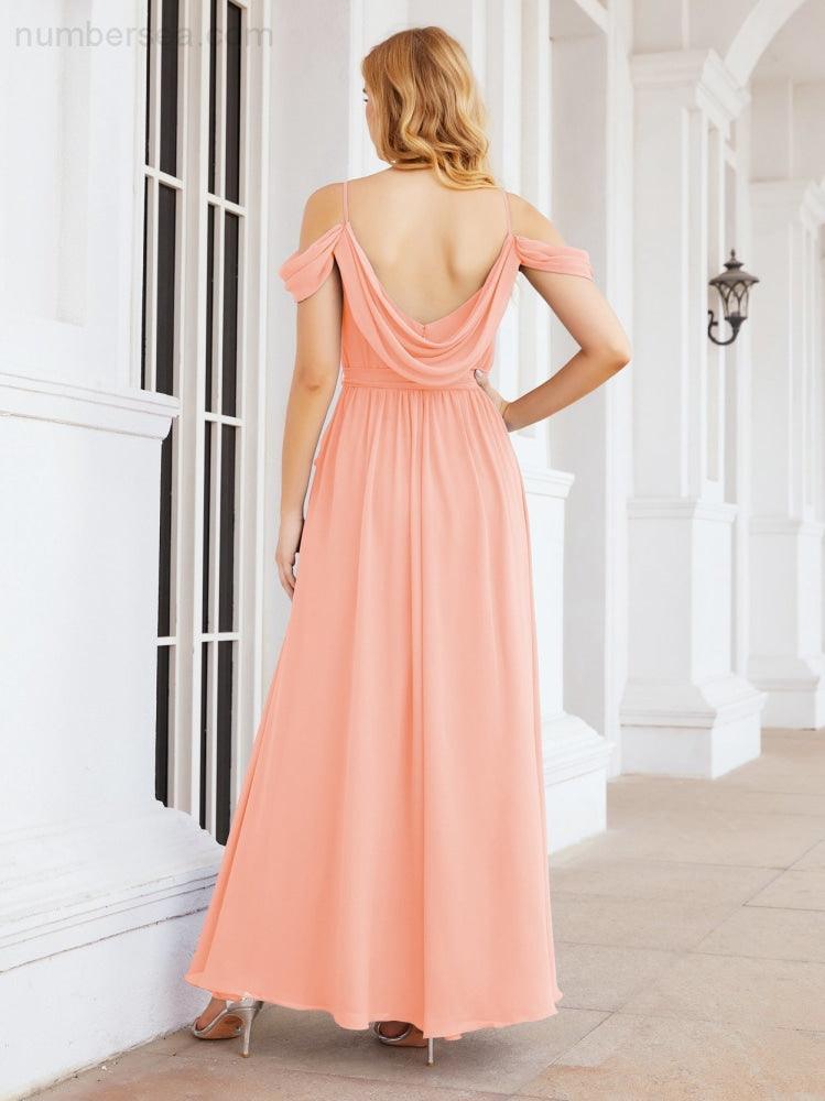 Numbersea Abito da Damigella in Chiffon con Spalle Scoperte, Abito Lungo Formale per Laurea con Schiena a Mantella 28069
