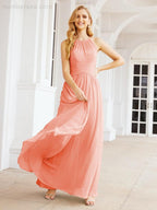 Sleeveless Bridesmaid Dresses Long Prom Gown Zipper with Keyhole Back 28056