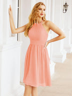 Halter Chiffon Bridesmaid Dresses Short Sleeveless Formal Party Dress Open Back 28023