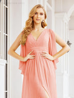 Bridesmaid Dresses with Split for Wedding Party Flutter Sleeves 28045