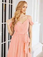 Numbersea Abito da Damigella in Chiffon con Spalle Scoperte, Abito Lungo Formale per Laurea con Schiena a Mantella 28069