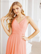 Spaghetti Strap Bridesmaid Dresses V-Neck Long A-Line Formal Prom Gowns 28063
