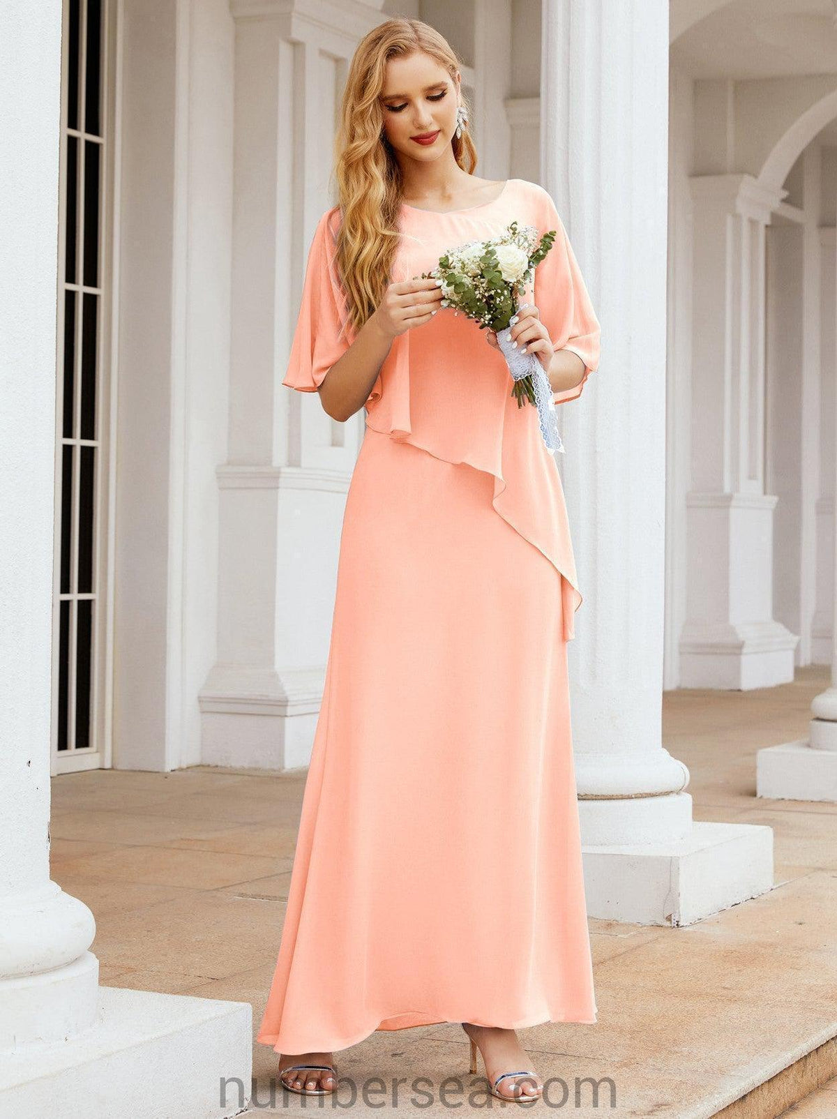 Numbersea Festliches Abendkleid Lang Mutter der Braut Kleid mit Rüschencape 28026