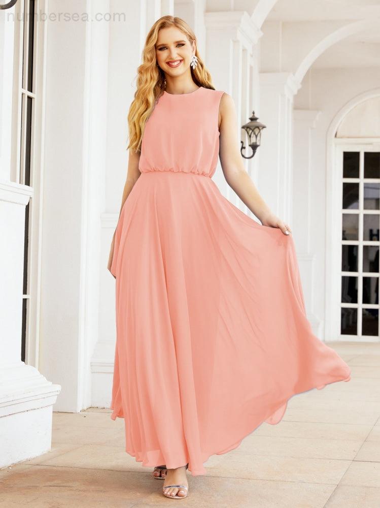 Sleeveless Long Bridesmaid Dress A line Formal Evening Prom Gown 28025