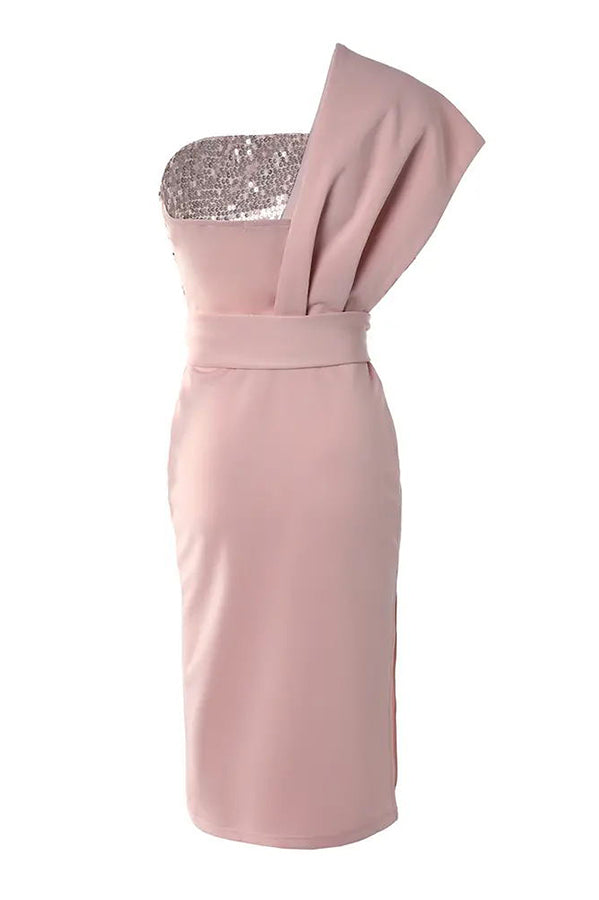Abito Midi Monospalla con Applique di Paillettes "Giornata Incantevole"