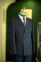 Abito in Lana a Righe Navy Doppio Petto Su Misura per Sposo Formale e Business