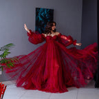 Jupe ample en fil doux et duveteux, vêtement de maternité cousu, robe de fête de maternité à col en cœur