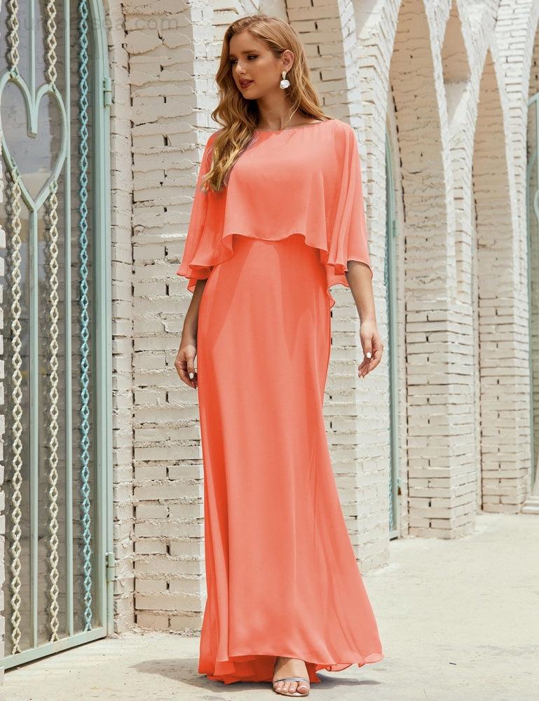 Bridesmaid Dress Women Long Sleeve V-Neck Chiffon Formal Wedding Party Dress 28018