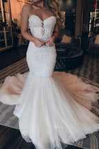 Bmbridal Sweetheart Lace Mermaid Sleeveless Wedding Dress With Tulle Skirt