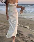 Vestido longo de noite branco elegante com alças finas estilo sereia Vestido de baile Y7513