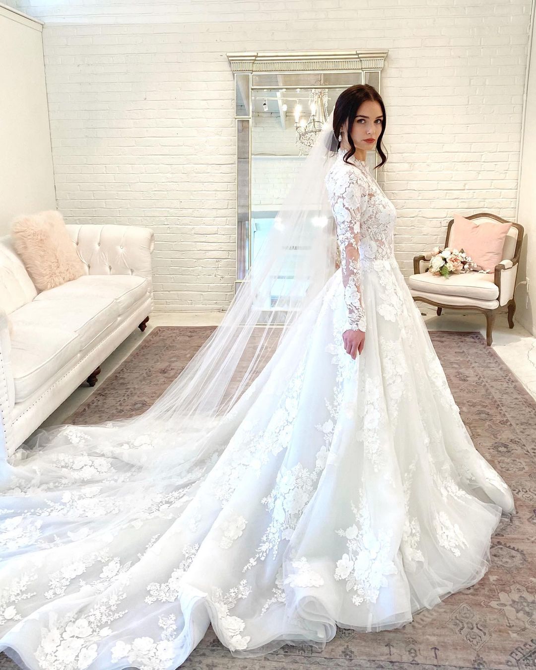 Vintage Open Back Long A Line High Neck Wedding Dress With Lace Sleeves