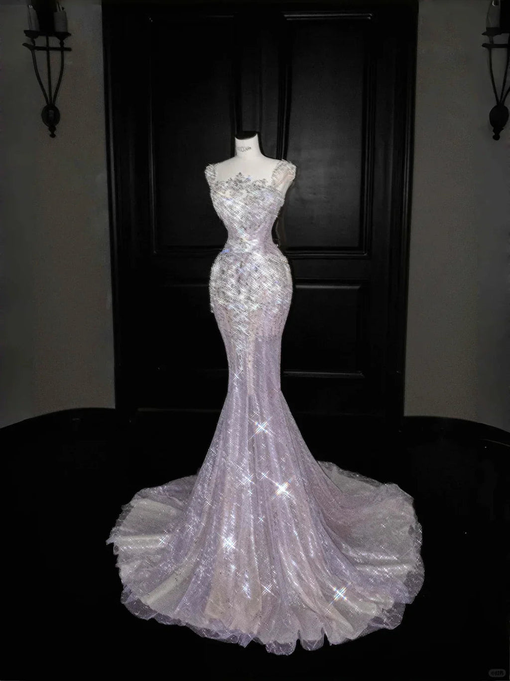 Vestido de Baile Formal de Sereia com Tule Lavanda e Contas Glamouroso Vestido de Noite Y8669