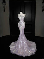 Vestido de Baile Formal de Sereia com Tule Lavanda e Contas Glamouroso Vestido de Noite Y8669