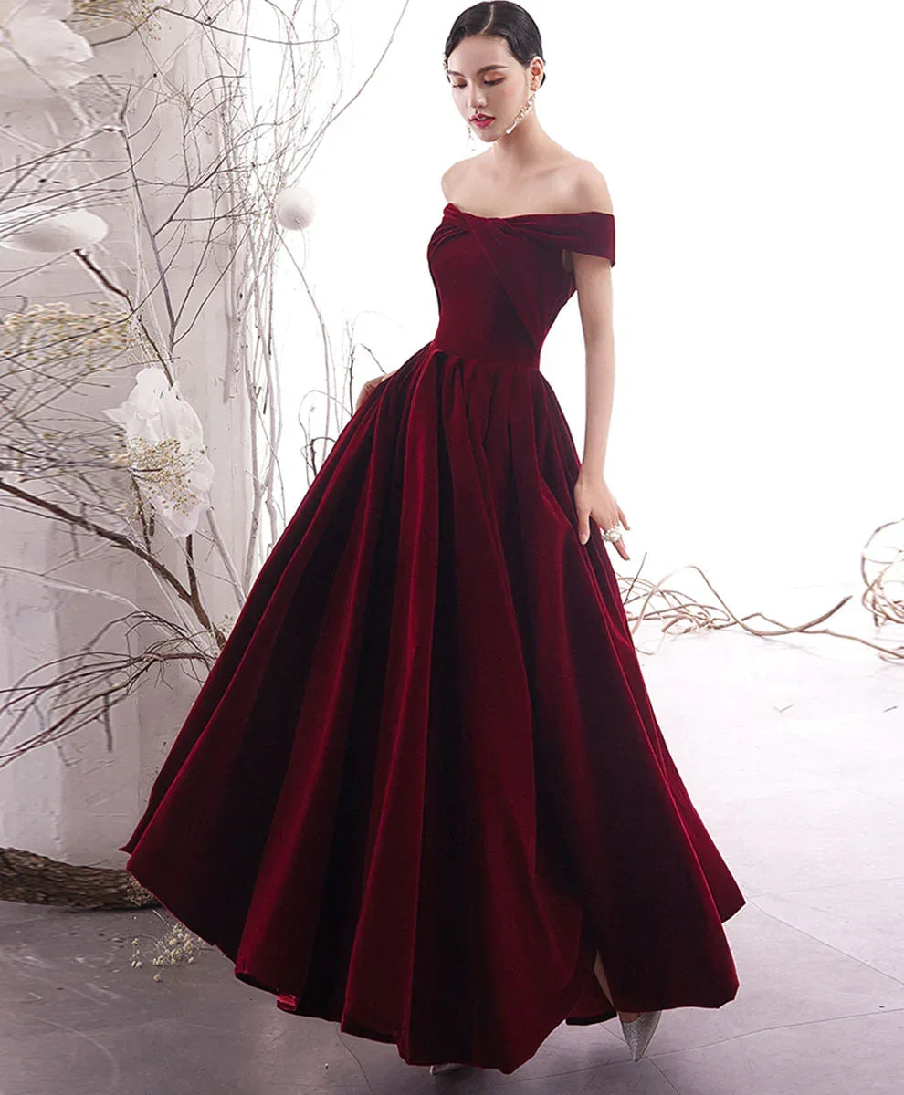 Robe longue de bal simple bordeaux Robe de soirée bordeaux Y1428