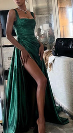 Vestido largo de fiesta verde con pliegues Vestido de noche verde encantador Y1592