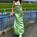 Vestido de Baile Longo Verde Sedoso com Recortes Sexy Vestido de Noite Longo Y8549