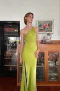 Vestido de Festa Longo Elegante Verde, Modelo Tubinho, Um Ombro, Com Fenda, Costas Descobertas, Vestido de Noite Y8550