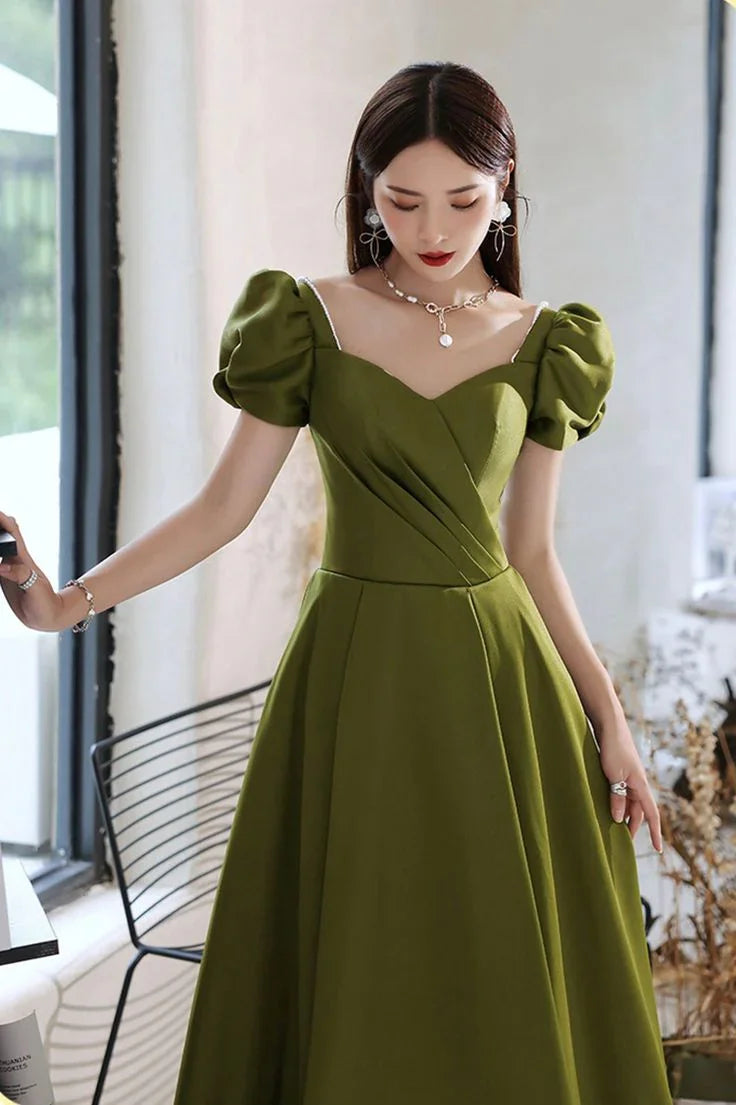 Vestidos largos de raso verde para fiesta Vestidos de noche en línea A Y7097