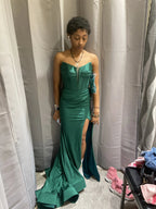 Vestido de noche sin mangas Verde Sirena con abertura Y5920