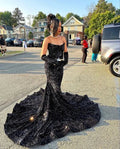Vestido de Baile Preto com Lantejoulas Elegante, Modelo Sereia, Vestido de Noite Preto Y6133