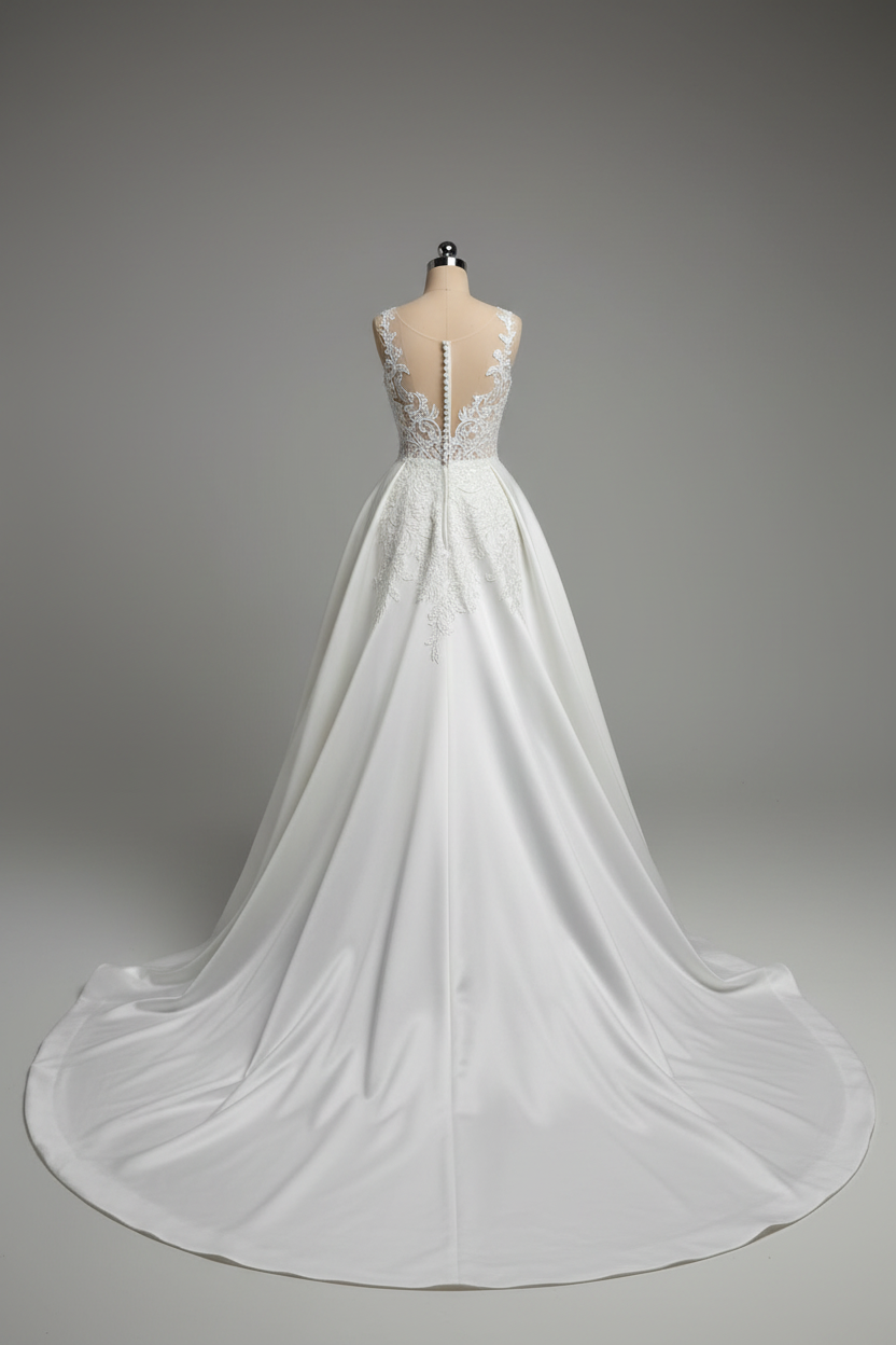Gorgeous White Crystal Lace Appliques Mermaid Wedding Dress With Overskirt