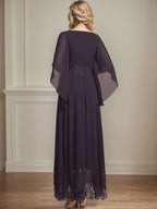 A-line Scoop Illusion Ankle-Length Lace Chiffon Mother of the Bride Dress With Sequins