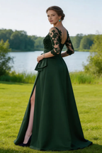 Elegant Dark Green Lace Satin A-Line Mother of the Bride Dress with Slit by tangjianjun