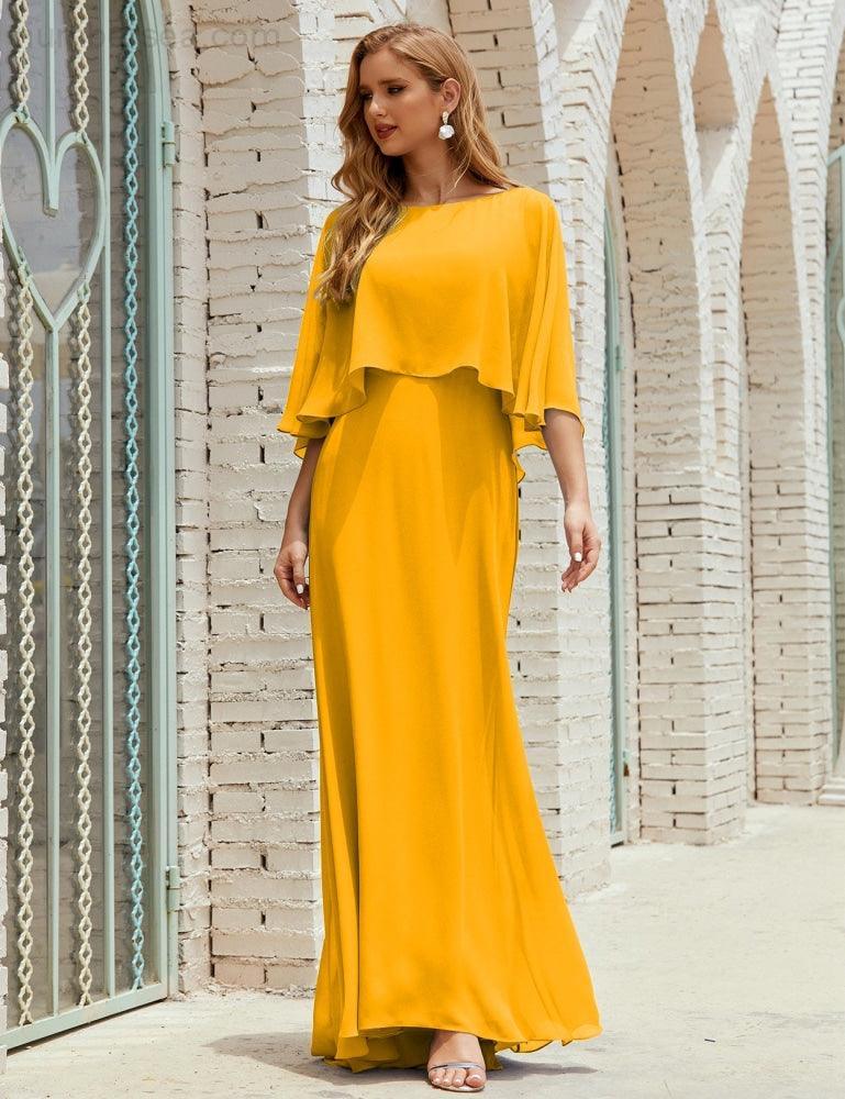 Bridesmaid Dress Women Long Sleeve V-Neck Chiffon Formal Wedding Party Dress 28018