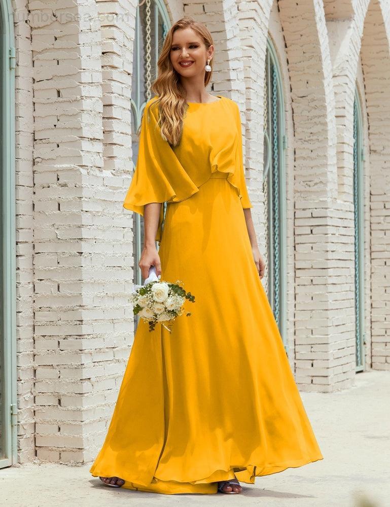 Bridesmaid Dress Women Long Sleeve V-Neck Chiffon Formal Wedding Party Dress 28018