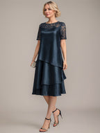A-Line Scoop Knee-Length Mother of the Bride Dress With Applique & Sequins