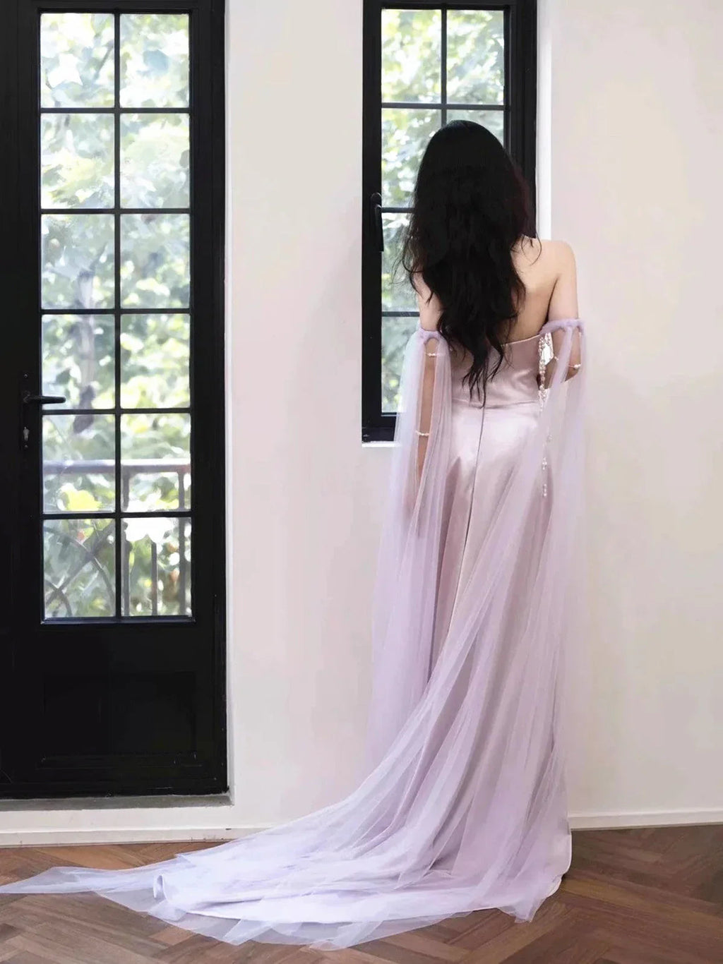 Vestido de noite longo de cetim roxo claro vestido de baile Y8312