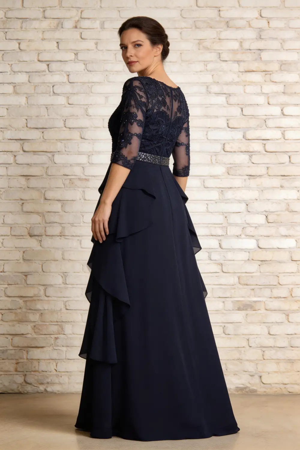 Navy Blue Lace Applique Chiffon Mother of the Bride Dress by tangjianjun